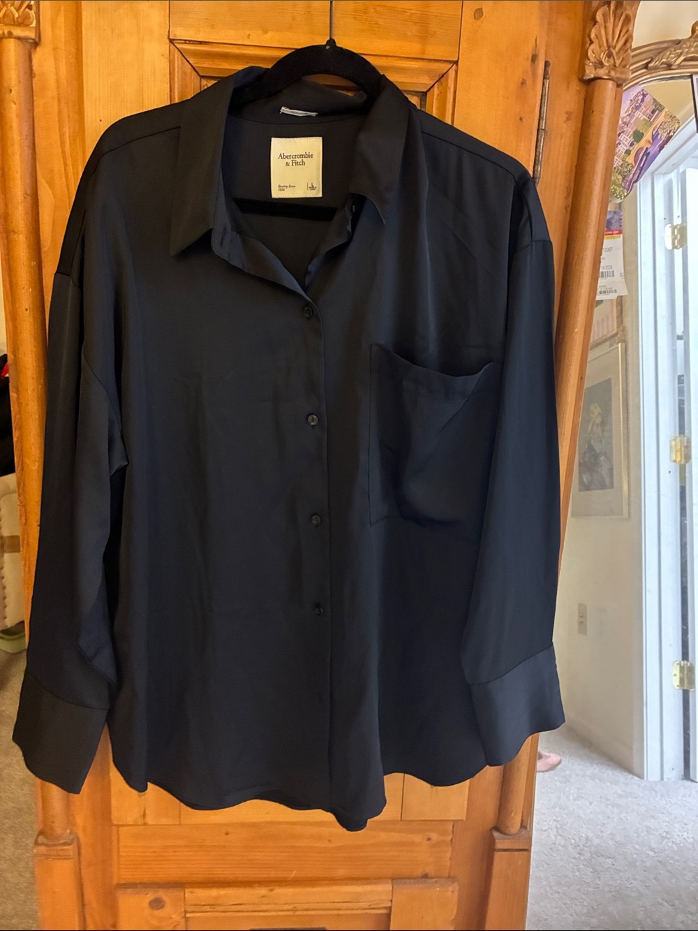 Abercrombie & Fitch Satin Black Button-Front Shirt